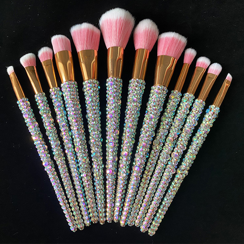 Makeup Tools 12Pcs/set Diamond-studded Makeup Brushes Gems Makeup Beauty Tools Full Diamond Loose Powder Foundation Concealer Brush Bling 230508