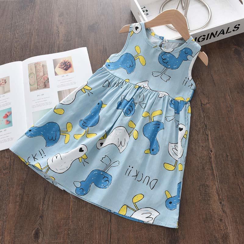 Girls Dresses Bear Leader Summer Girls Dress Casual Princess Dresses Sleeveless Print Flower Costumes Kids Vestidos Cotton Floral Dress 27Y 230506