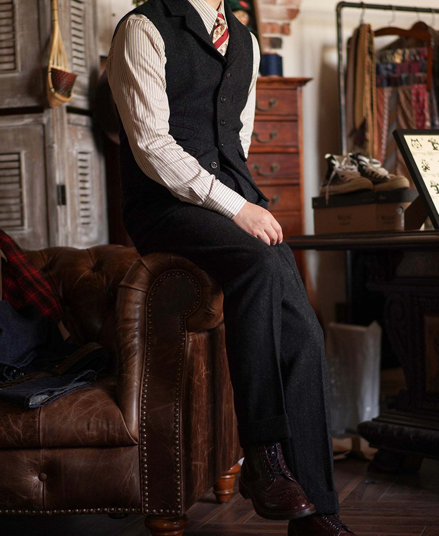 Men's Pants Men's Tweed Pants High Waist Straight Elegant Business Style 230508