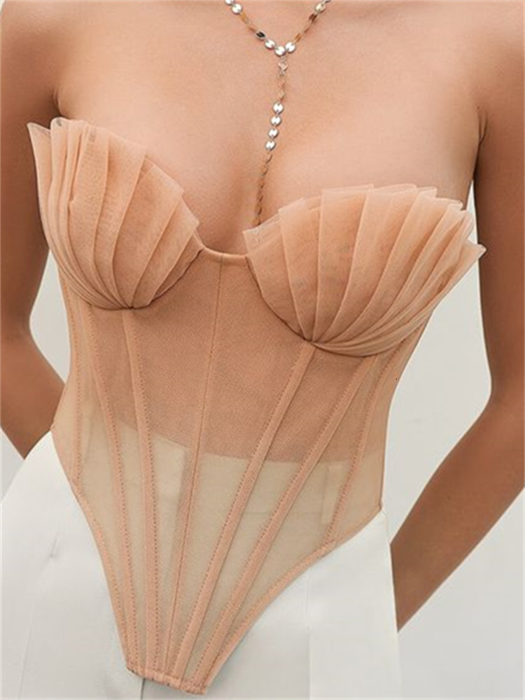 Camisoles Tanks Women Vintage Sexy Corset Tops Summer Mesh Sheer Boned Bustier Crop 90s Y2K Fairycore Tube Clubwear 230508
