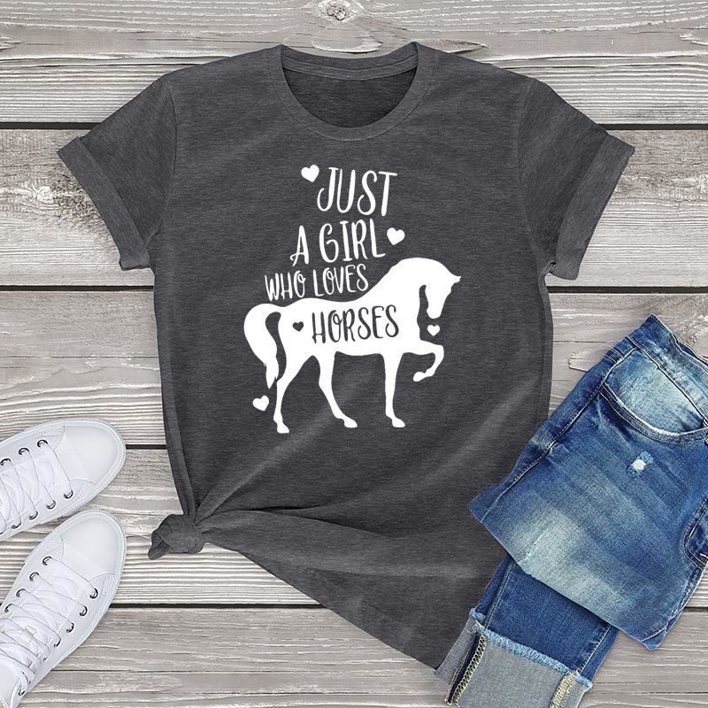 Women's T-Shirt FLC Just A Girl Who Loves Horses T Shirt Women Horse Lover Gift Funny Animal Graphic Female T Shirt Fashion harajuku Tops US 3XL 