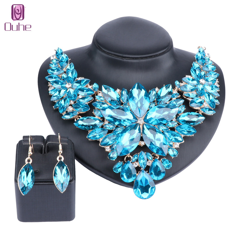 Pendant Necklaces High Quality Crystal Choker Statement Necklace Earring Jewelry Set Wedding Gift Women Brides Prom Party 230506