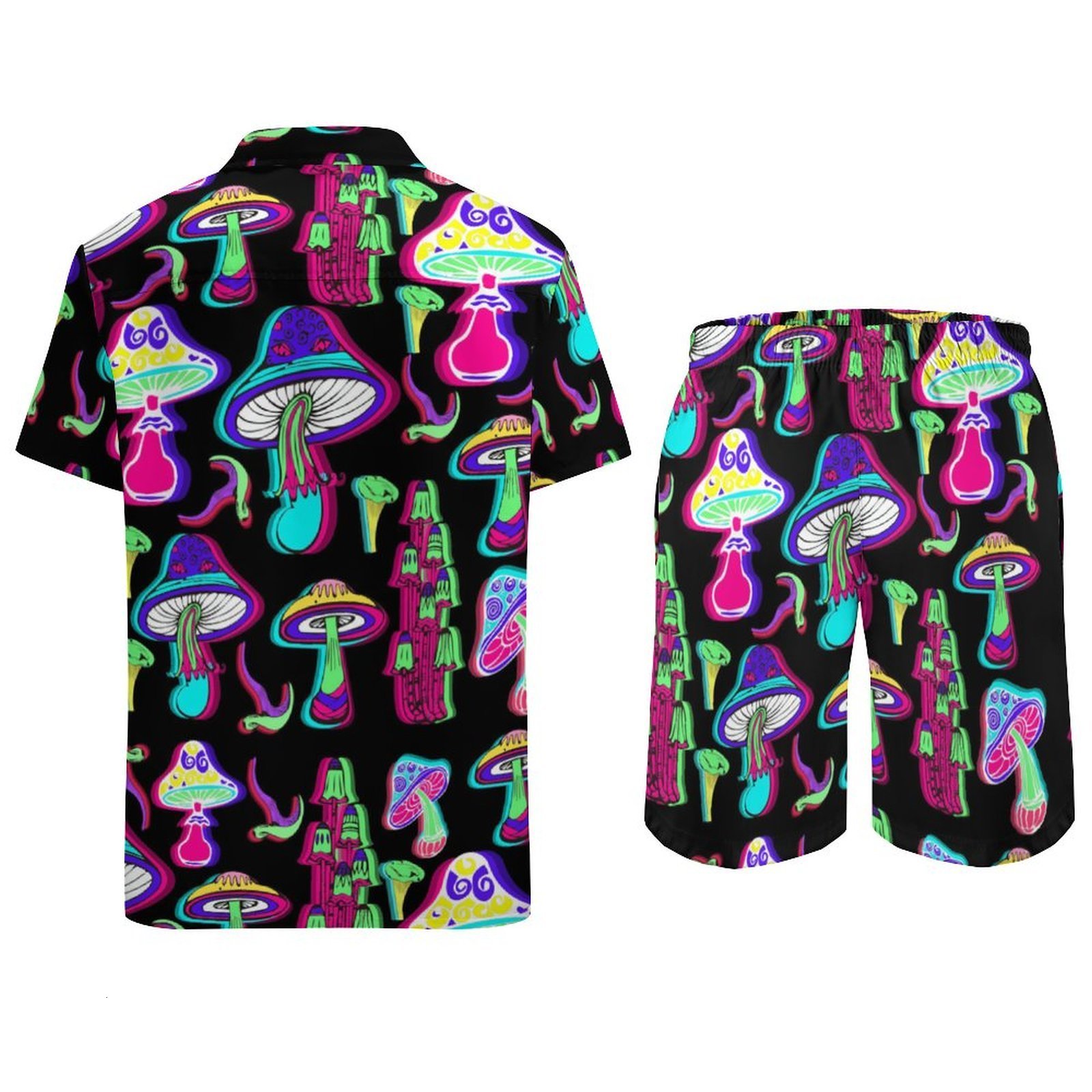 Men s Tracksuits Psychedelic Magic Mushroom 2 Piece Tracksuit Hawaiian Shirt Shorts Button Down and Sets 230508