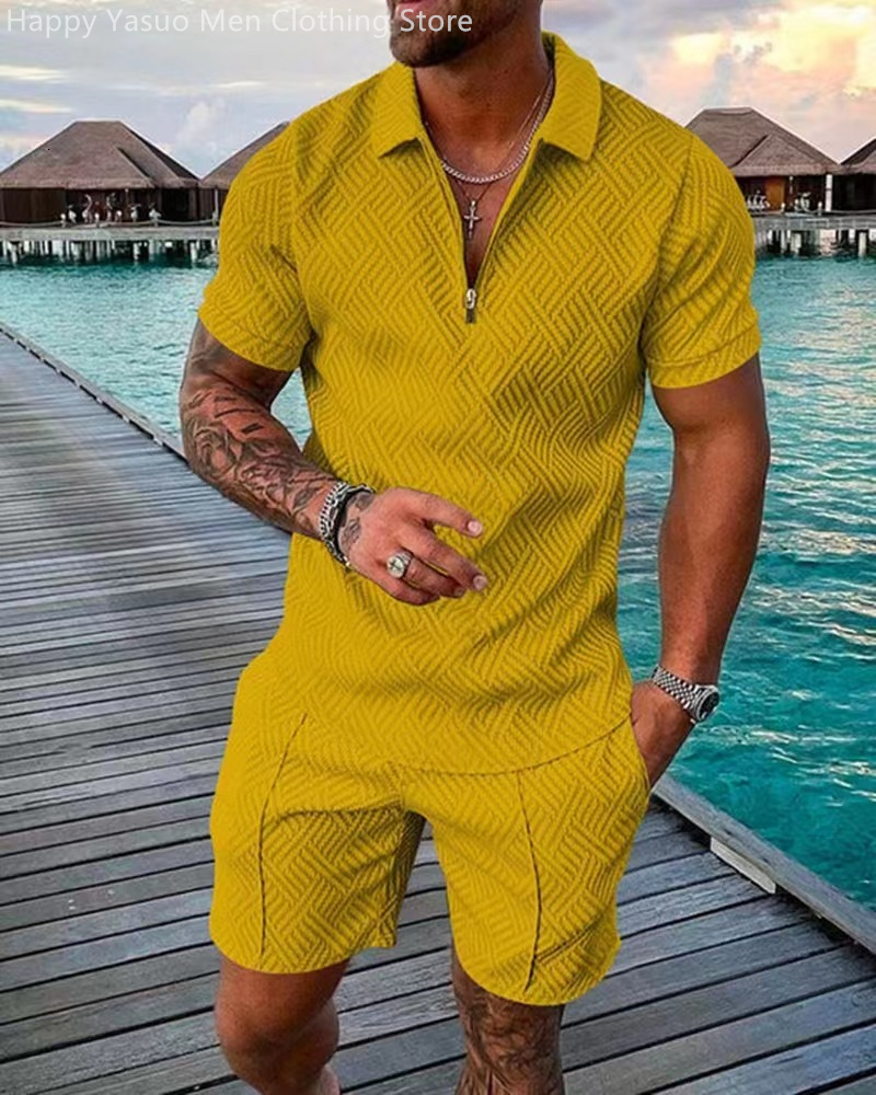 Men's Tracksuits Men's Tracksuit Suit Casual Solid Color Printing Holiday POLO-Shirt Sportswear Fitness Sports 2 Sets Clothes Sweatpants Mal