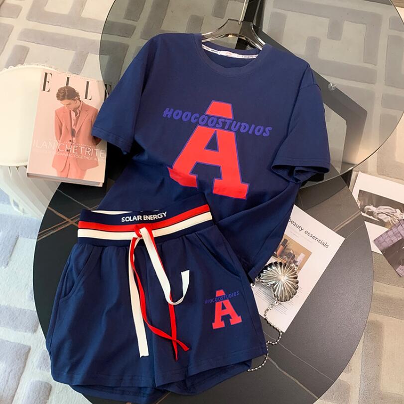 Women's Tracksuits 2023 Summer New Fashion Loose Round Neck Cotton Short Sleeve Women's Running Two Piece Set