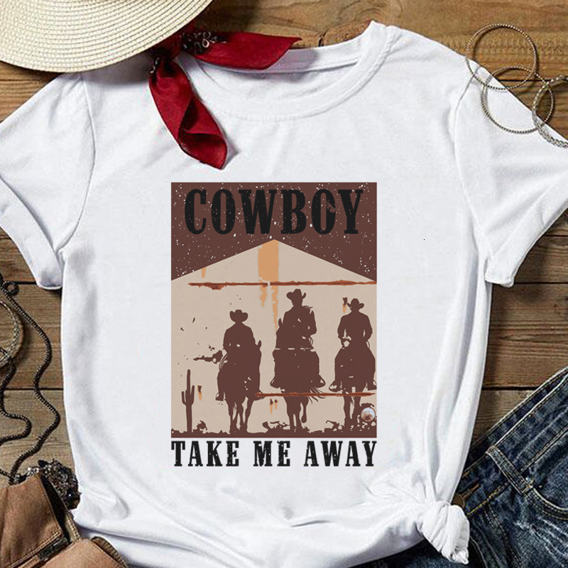 Women's T-Shirt hahayule Cowboy Take Me Away Women's Western Vintage T-Shirt Summer Cowgirl Country Music Funny T Shirts Retro Boho Tops Tee