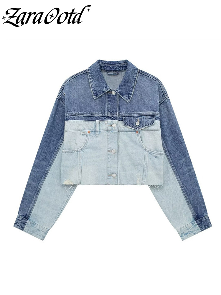 Women's Jackets Fashion Patchwork Denim Cropped Jackets Women Y2k Chic Pocket Short Coats Female Racing Bomber Jacket High Street Cowboy Outwear 