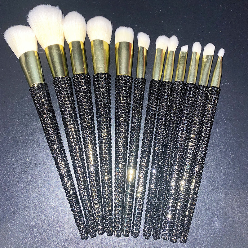 Makeup Tools 12Pcs/set Diamond-studded Makeup Brushes Gems Makeup Beauty Tools Full Diamond Loose Powder Foundation Concealer Brush Bling 230508