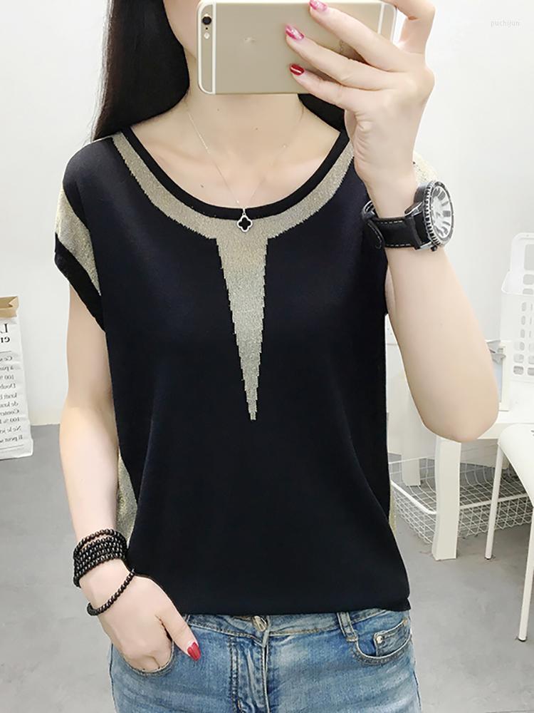Women's T Shirts Women Knitted Shirt Bright Silk Patchwork Short Sleeve Tshirt Tops Korean Fashion Womens Clothing Summer 2023 Tee Femme, Black
Women's T Shirts Women Knitted Shirt Bright Silk Patchwork Short Sleeve Tshirt Tops Korean Fashion Womens Clothing Summer 2023 Tee Femme, Black
