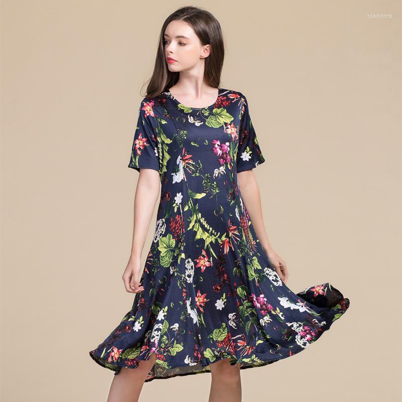 Casual Dresses Summer Women Dress Real Silk Short Sleeve Mid-calf O-neck Mid-waist Knitting Loose, Color1
Casual Dresses Summer Women Dress Real Silk Short Sleeve Mid-calf O-neck Mid-waist Knitting Loose, Color1
