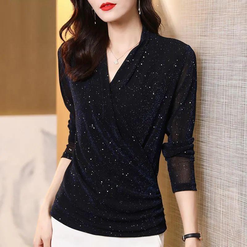 Women' Blouses Fashion V-neck Mesh Bright Blouse 2023 Spring Autumn T-Shirt Basic Slim Long-sleeve Bottoming Shirt Casual Elegant Tops Z212, Black
Women' Blouses Fashion V-neck Mesh Bright Blouse 2023 Spring Autumn T-Shirt Basic Slim Long-sleeve Bottoming Shirt Casual Elegant Tops Z212, Black