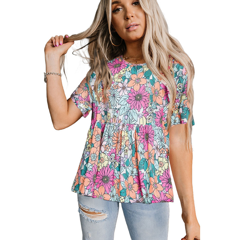 Women' T-Shirt Summer short sleeve floral T-shirts casual crewneck half sleeve pullover, 01
Women' T-Shirt Summer short sleeve floral T-shirts casual crewneck half sleeve pullover, 01