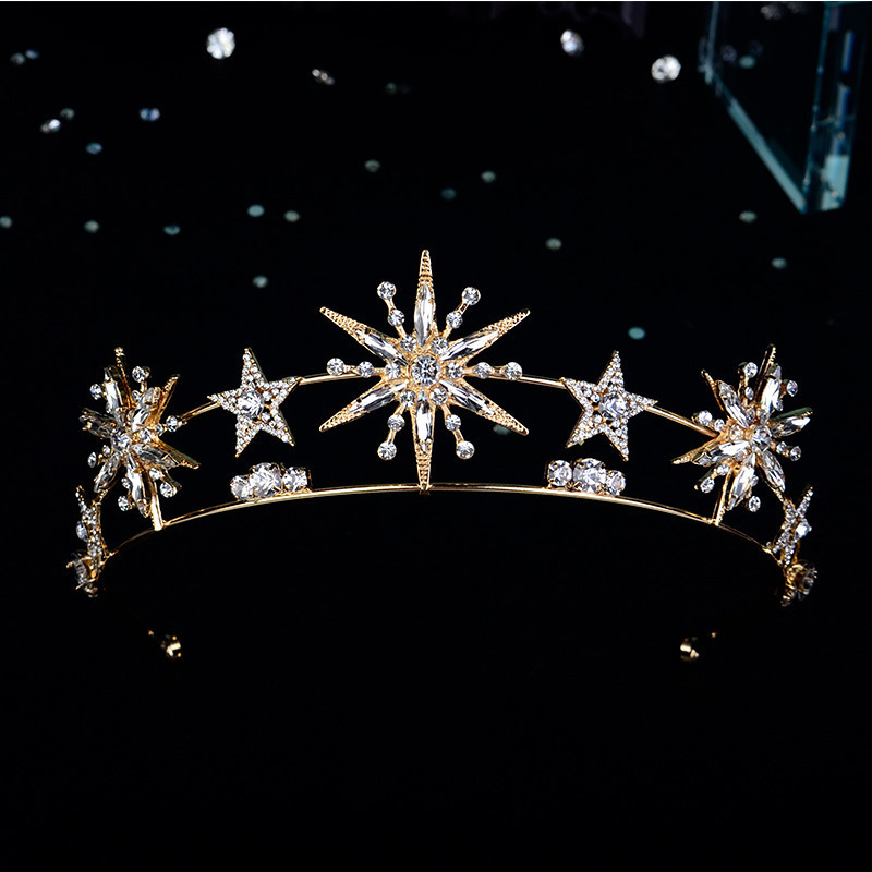 Wedding Hair Jewelry Vintage European 6Point Star Crown Tiaras Gold Princes Headband Bridal Accessories 230508