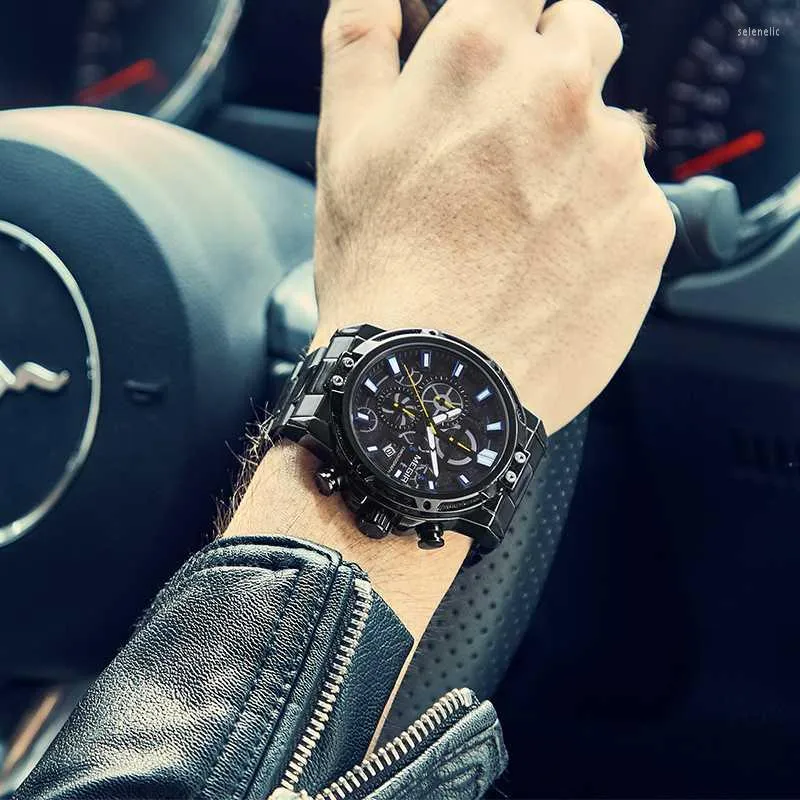 

Wristwatches Relogio Masculino MEGIR Sport Chronograph Mens Watche Top Full Steel Quartz Clock Waterproof Big Dial Watch Men, Ms2108g-silver
