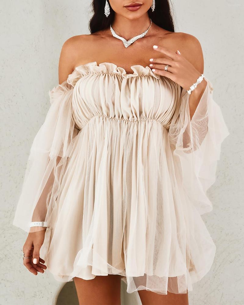 Casual Dresses Off Shoulder Frill Trim Sheer Mesh Swing Dress Sexy Ruffle Loose Beach Slash Neck Mini Elegant Party Vestido, Light blue
Casual Dresses Off Shoulder Frill Trim Sheer Mesh Swing Dress Sexy Ruffle Loose Beach Slash Neck Mini Elegant Party Vestido, Light blue