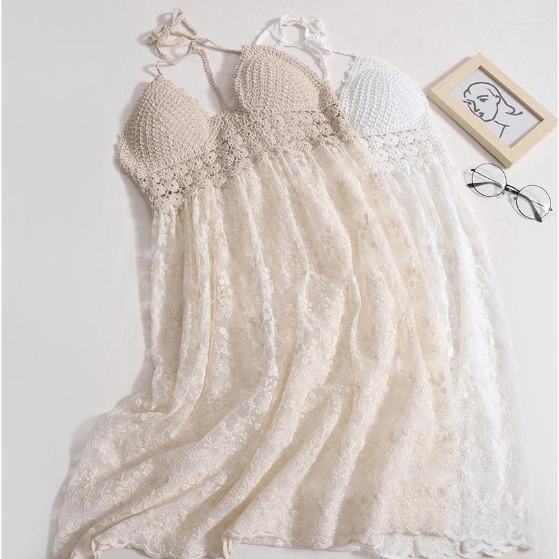 Casual Dresses Women's Slip Dress White Hollow Out Halter Sundress Lace Sleeveless Mid-length Splicing Summer Beach 2023
Casual Dresses Women's Slip Dress White Hollow Out Halter Sundress Lace Sleeveless Mid-length Splicing Summer Beach 2023