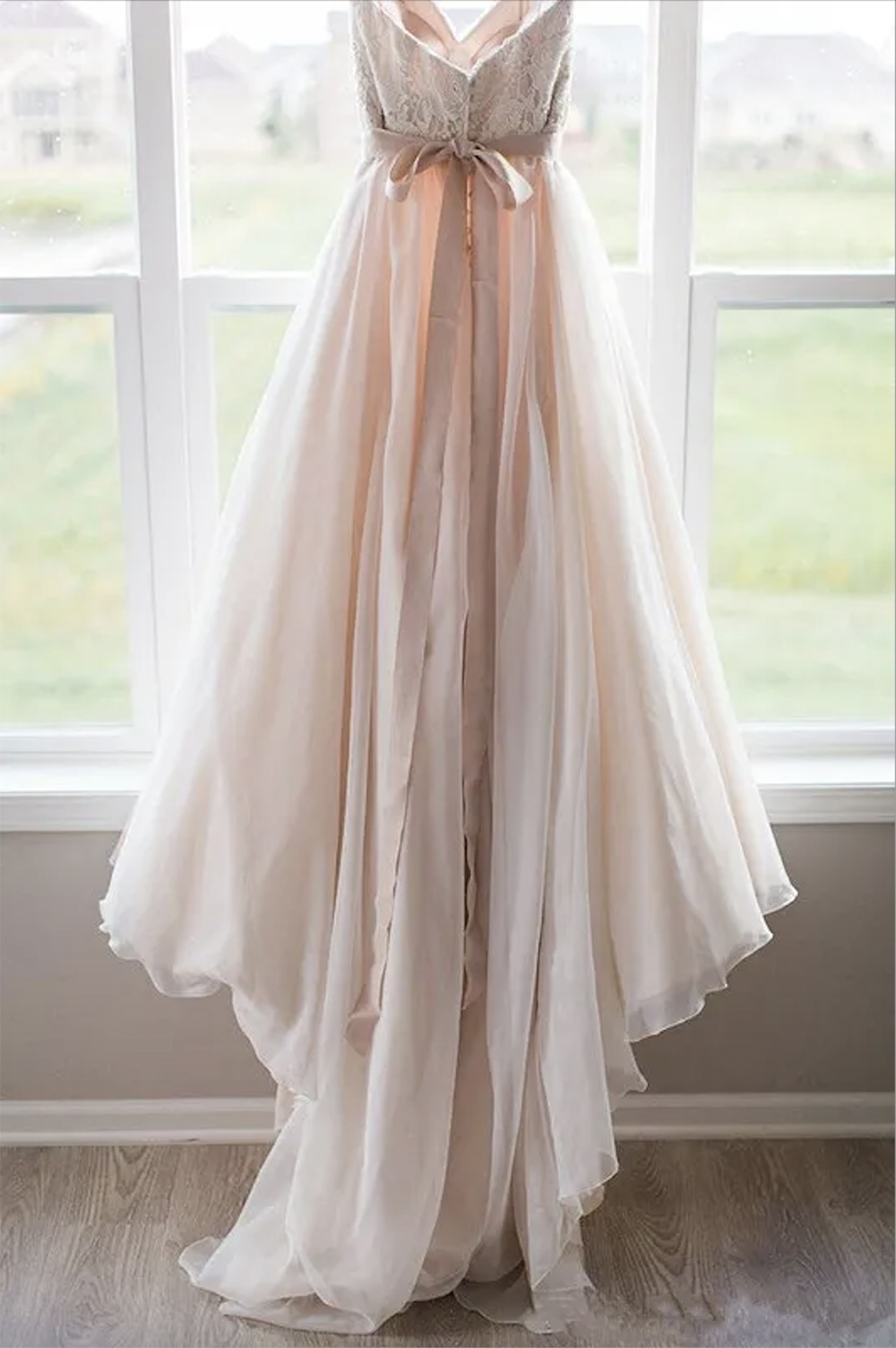 Blush Pink Lace Top Dresses Sweetheart Backless Bow Sash Boho Wedding Gowns Robe de Mariage Bridal Dress