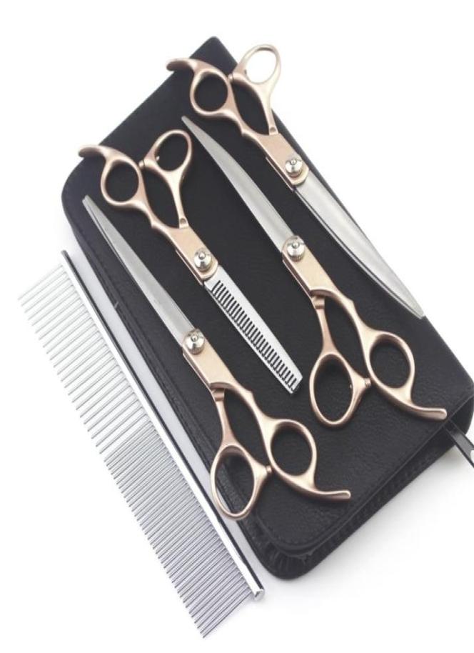 4PCS 7inch Gold Handle Scissors Professional Dog Grooming Hairdressing Shear Set Curved kit pet groomer tools 2202221951106
4PCS 7inch Gold Handle Scissors Professional Dog Grooming Hairdressing Shear Set Curved kit pet groomer tools 2202221951106