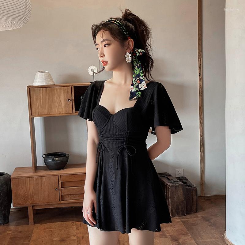 Women's Swimwear Drawstring Ladies Korean Fairy Mesh One-piece Steel Support Gathers Boxer Conservative Anti-glare Swimsuit Women, Black
Women's Swimwear Drawstring Ladies Korean Fairy Mesh One-piece Steel Support Gathers Boxer Conservative Anti-glare Swimsuit Women, Black