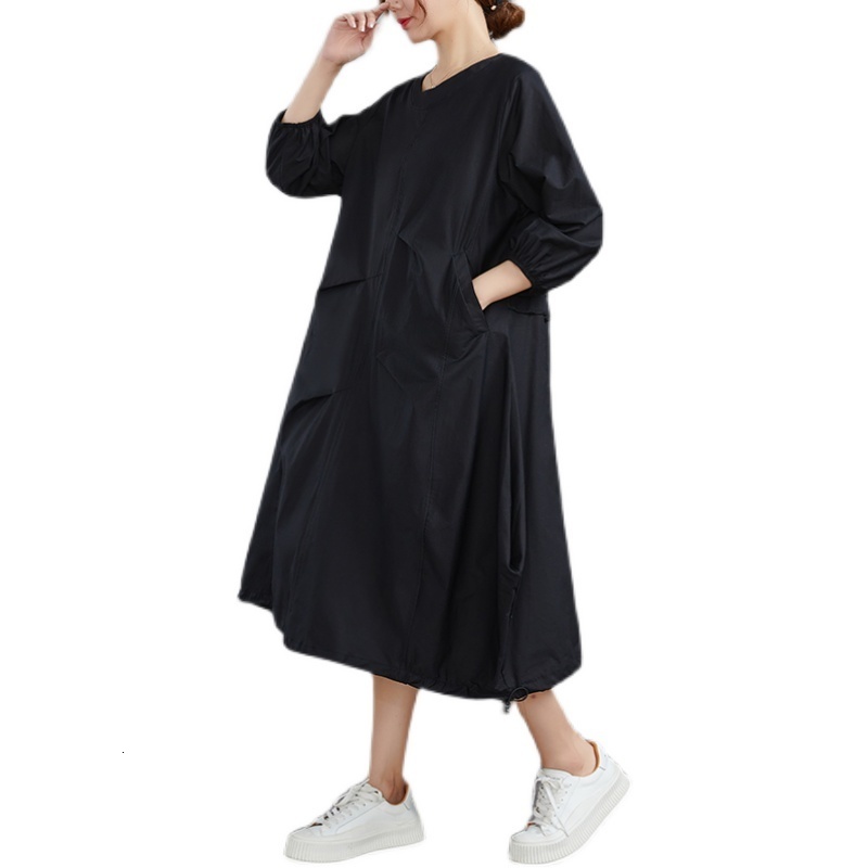 Casual Dresses Autumn Women Oversized Cotton Dress Women Casual Long Sleeve Ladies Dresses With Pockets Woman Midi Dress Robe Femme Vestidos 230509