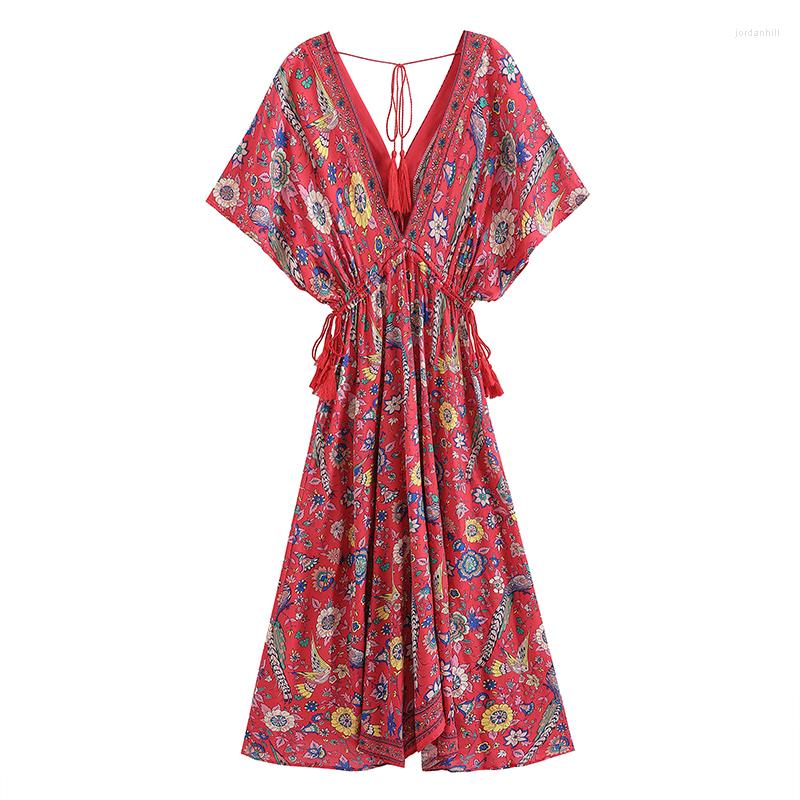 Party Dresses Vintage Chic Fashion Women Peacock Floral Print Bat Sleeve Beach Bohemian Maxi Ladies V Neck Tassel Summer Boho Dress, Picture shown
Party Dresses Vintage Chic Fashion Women Peacock Floral Print Bat Sleeve Beach Bohemian Maxi Ladies V Neck Tassel Summer Boho Dress, Picture shown