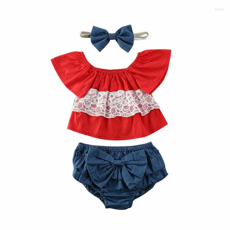 Clothing Sets 3PCS Born Baby Girls Off-Shoulder Lace Tops Bowknot Ruffle Shorts Clothes Set, Picture shown 
Clothing Sets 3PCS Born Baby Girls Off-Shoulder Lace Tops Bowknot Ruffle Shorts Clothes Set, Picture shown