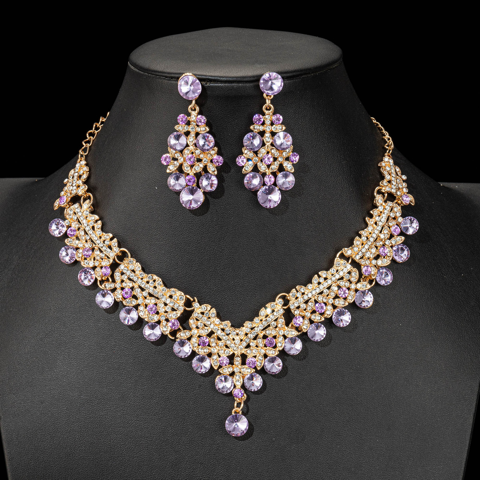 Wedding Hair Jewelry Crystal Bridal Tiaras Crown Women Queen Princess Purple Pink Red Blue Green Necklace Sets Fashion Set Diadems 230508