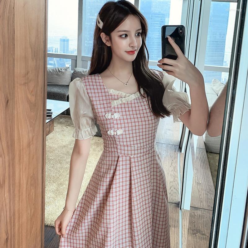 Ethnic Clothing Cheongsam Dress Summer Small Fresh Square Collar Bubble Sleeves Mid-Length Plaid Collection Slimming Short-Sleeved Female
Ethnic Clothing Cheongsam Dress Summer Small Fresh Square Collar Bubble Sleeves Mid-Length Plaid Collection Slimming Short-Sleeved Female