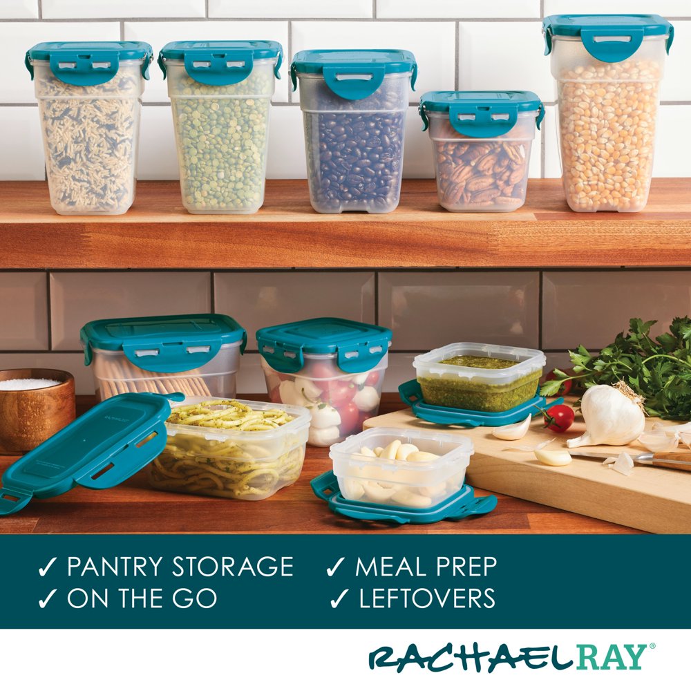 Leak-Proof Stacking Food Storage Container Set, 20-Piece, Teal Lids