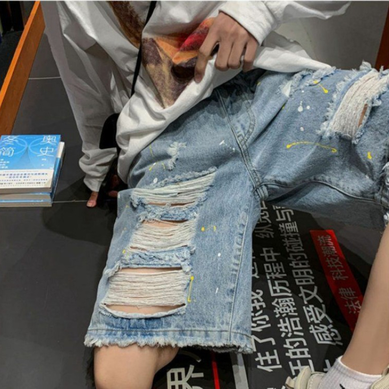 Men's Shorts Y2K Mens Streetwear Breeches Holes Ripped Korean Harajuku Denim Hip Hop Cargo Short Pants Grunge Bermudas Jeans Shorts Clothes 23050