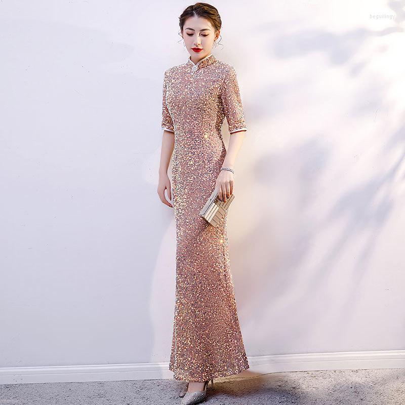 Ethnic Clothing Luxury Gorgeous Long Fork Sequin Cheongsam Stage Show Dance Dress Elegant Sexy Slim Bodycon Qipao Fashion Gown Novelty
Ethnic Clothing Luxury Gorgeous Long Fork Sequin Cheongsam Stage Show Dance Dress Elegant Sexy Slim Bodycon Qipao Fashion Gown Novelty