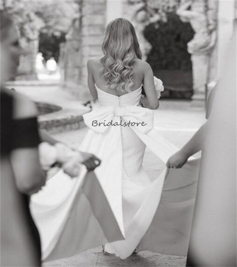 Chic Boho Mermaid Wedding Dress With Bow Sexy Strapless Soft Satin Bohemain Bridal Gowns Elegant Japanese Korean Rack Bride New robe mariee Femme vest
