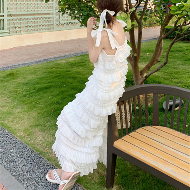 Casual Dresses Long Dress Summer Fashion Loose High Waist Strap Sleeveless Black Strapless Maxi Dresses Fairy Trendy White Cake Skirt 230509