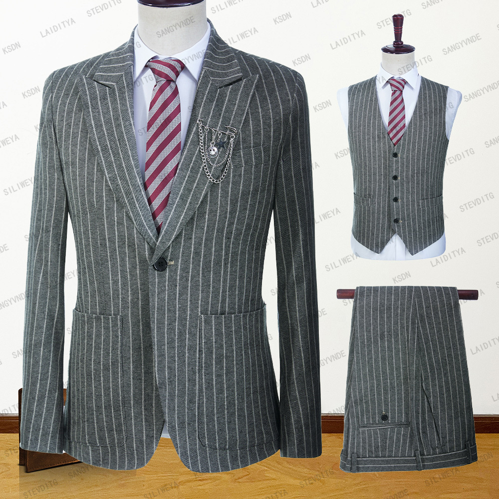Men's Suits Blazers Men Suits Business Summer British Style Grey Linen White Stripe Wedding Dress Banquet Slim Fit 3 Pcs Set Jacket Vest Pants 230509, Same as picture
Men's Suits Blazers Men Suits Business Summer British Style Grey Linen White Stripe Wedding Dress Banquet Slim Fit 3 Pcs Set Jacket Vest Pants 230509, Same as picture