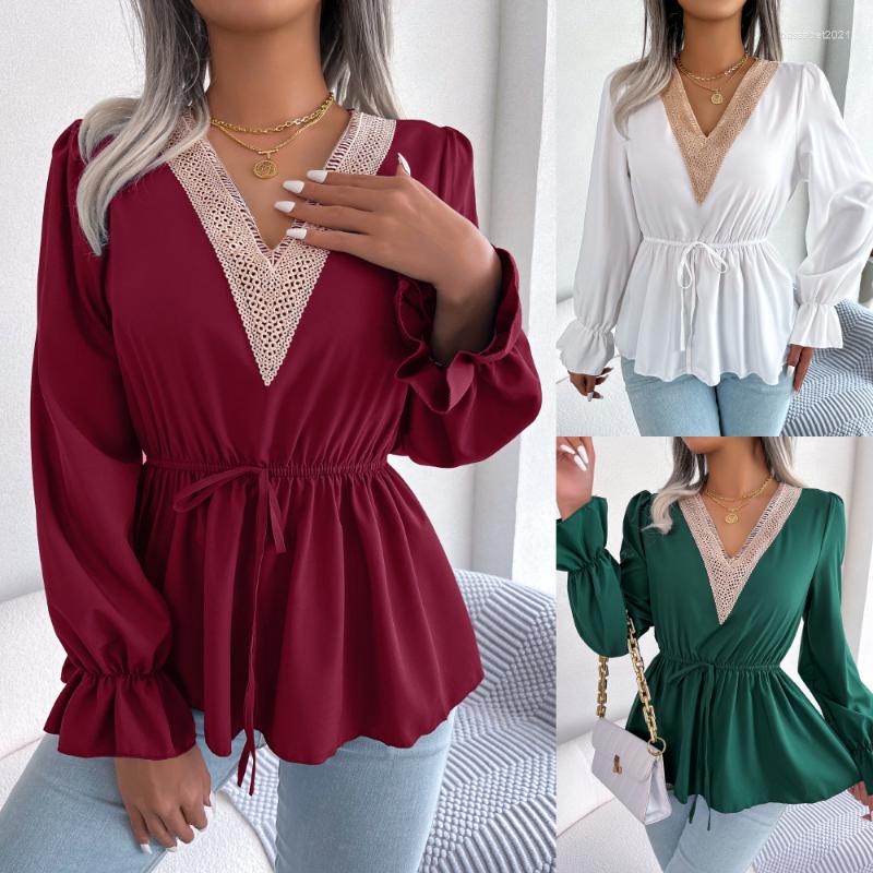 Women' Blouses Spring And Summer European American Casual V-neck Lace Waist Ruffled Chiffon Shirt Shirts For Women Blouse Tops, Green
Women' Blouses Spring And Summer European American Casual V-neck Lace Waist Ruffled Chiffon Shirt Shirts For Women Blouse Tops, Green