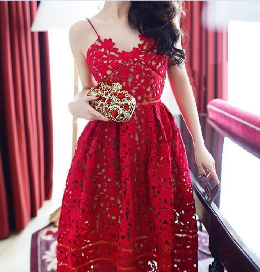 23-se-lf-p-t New Summer Strap Hollow Lace Beach Dress