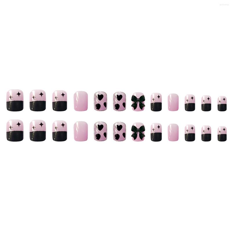 False Nails Handmade Square Fake Set Black Bowtie Gel Nail Kit Artificial Finger Manicure For Girls Women Decoration Art, Pink
False Nails Handmade Square Fake Set Black Bowtie Gel Nail Kit Artificial Finger Manicure For Girls Women Decoration Art, Pink