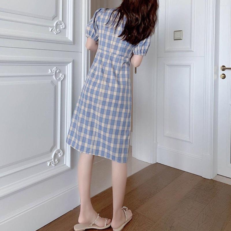 Ethnic Clothing Cheongsam Improved Traditional Version Of Dress Women's Summer 2023 Retro Blue Plaid Slimming Waist Collection Small 
Ethnic Clothing Cheongsam Improved Traditional Version Of Dress Women's Summer 2023 Retro Blue Plaid Slimming Waist Collection Small