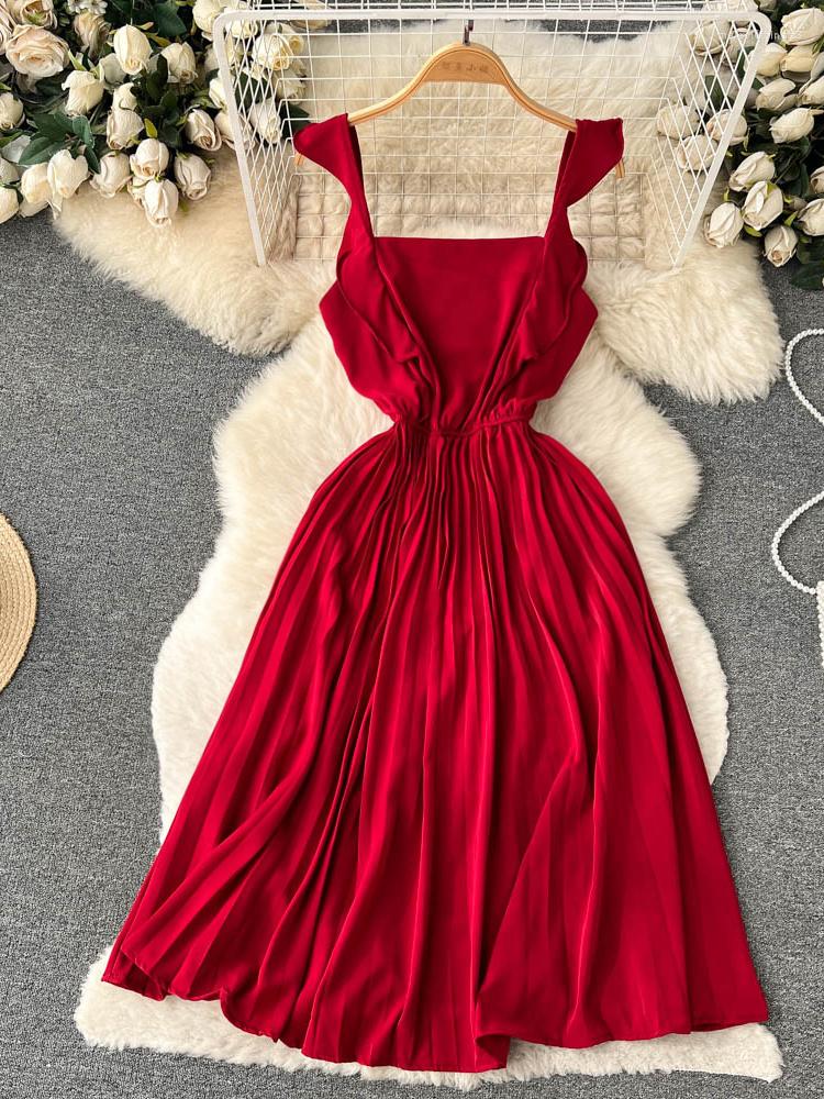 Casual Dresses Summer Sexy Spaghetti Strap Pleated Knee-Length Dress Women Elegant Red/Purple/Green Ruffle Sleeveless Vacation Beach, Blue
Casual Dresses Summer Sexy Spaghetti Strap Pleated Knee-Length Dress Women Elegant Red/Purple/Green Ruffle Sleeveless Vacation Beach, Blue