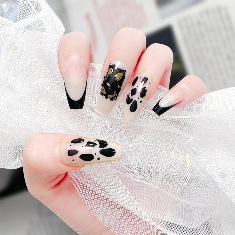 False Nails 24 Pcs Glossy Black Leopard Spot Fake French Style Wearable Long Stickers For Women And Girls Press On Acrylic, Jelly glue model
False Nails 24 Pcs Glossy Black Leopard Spot Fake French Style Wearable Long Stickers For Women And Girls Press On Acrylic, Jelly glue model