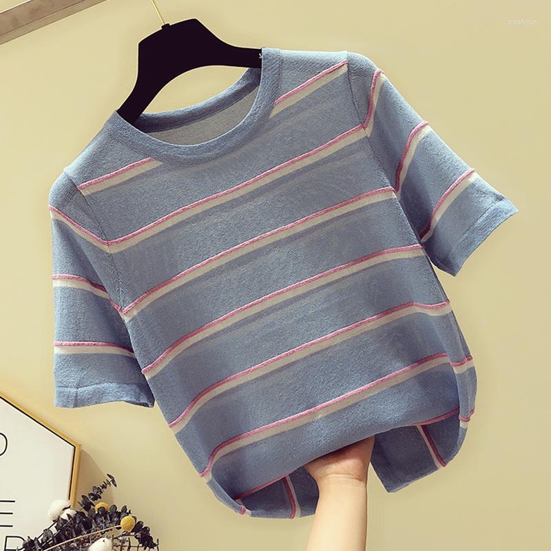 Women's T Shirts Thin Knitted Striped Shirt Women 2023 Summer Korean Style Loose Short Sleeve Tees Tops Womens Clothing Camiseta Mujer, Blue
Women's T Shirts Thin Knitted Striped Shirt Women 2023 Summer Korean Style Loose Short Sleeve Tees Tops Womens Clothing Camiseta Mujer, Blue