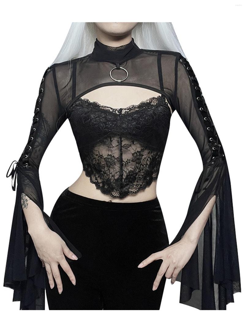 Women' T Shirts Womens See-through Mesh Long Sleeve Shrug Tops Mock Neck O Ring Lace-up Jacket Gothic Punk Flare Crop Top Performance, Black
Women' T Shirts Womens See-through Mesh Long Sleeve Shrug Tops Mock Neck O Ring Lace-up Jacket Gothic Punk Flare Crop Top Performance, Black