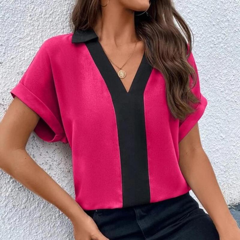 Women's T Shirts Women Summer Shirt V-neck Color Matching Bat Short Sleeve Turn-down Collar Soft Commute Breathable Elegant OL Style Lady, Green
Women's T Shirts Women Summer Shirt V-neck Color Matching Bat Short Sleeve Turn-down Collar Soft Commute Breathable Elegant OL Style Lady, Green