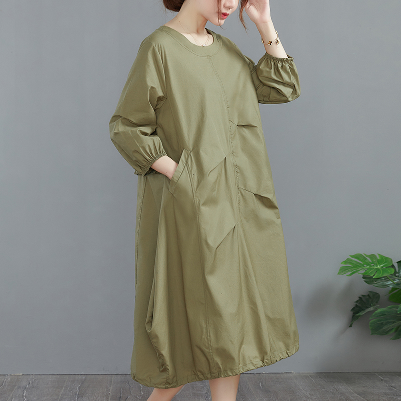 Casual Dresses Autumn Women Oversized Cotton Dress Women Casual Long Sleeve Ladies Dresses With Pockets Woman Midi Dress Robe Femme Vestidos 230509