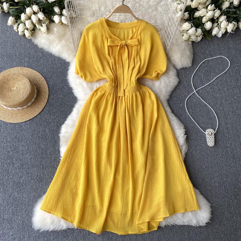 Party Dresses Summer Short Sleeve Dress Sweet Solid Bow Shows Thin Elastic Waist Swing Over Knee Length Skirt, Gray
Party Dresses Summer Short Sleeve Dress Sweet Solid Bow Shows Thin Elastic Waist Swing Over Knee Length Skirt, Gray