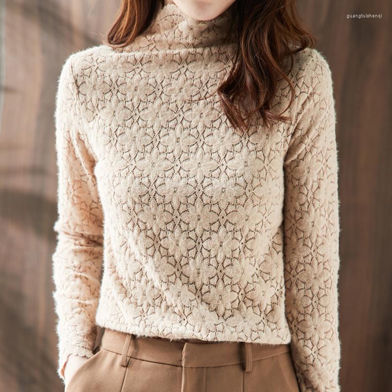 Women's Blouses Slim Sexy Lace Bottoming Shirt Female Long Sleeve Autumn Solid Women Turtleneck All-match Ladies Tops Blusas Mujer De Moda, Blue