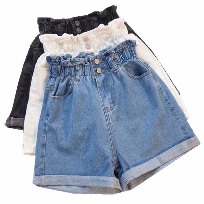 Women's Shorts Ruffles Denim Shorts Elastic Waist Korean Fashion Wide Leg Shorts A-line Pants High Waisted Shorts Jean Shorts For Women 5XL 23050