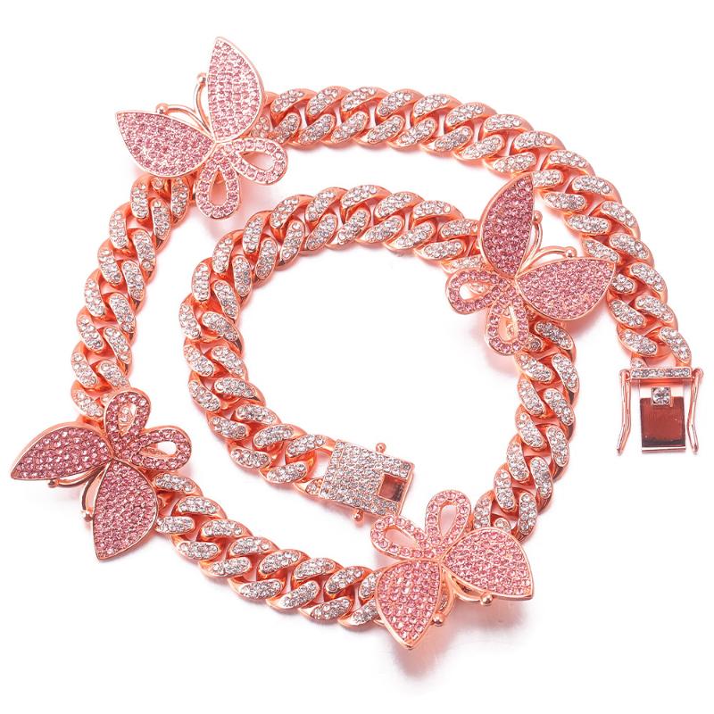 Chains Women Hip Hop Necklace Butterfly Pendant Miami Cuban Curb Chain Silver Color Pink Crystal Rose Gold Rapper Rock Roll Jewelry
Chains Women Hip Hop Necklace Butterfly Pendant Miami Cuban Curb Chain Silver Color Pink Crystal Rose Gold Rapper Rock Roll Jewelry
