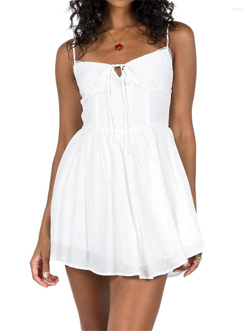 Casual Dresses Women Acute Corset Mini Dress Spaghetti Strap Tie-up Front Solid Color Flowy A-Line, White
Casual Dresses Women Acute Corset Mini Dress Spaghetti Strap Tie-up Front Solid Color Flowy A-Line, White