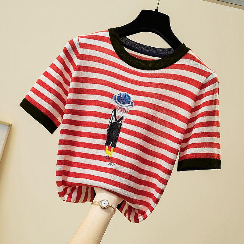 Women's T Shirts Embroidery Striped Knitted Shirt Women Casual Short Sleeves Thin T-Shirts Soft Kintwear Woman Tshirt Female Summer Tops, Black
Women's T Shirts Embroidery Striped Knitted Shirt Women Casual Short Sleeves Thin T-Shirts Soft Kintwear Woman Tshirt Female Summer Tops, Black